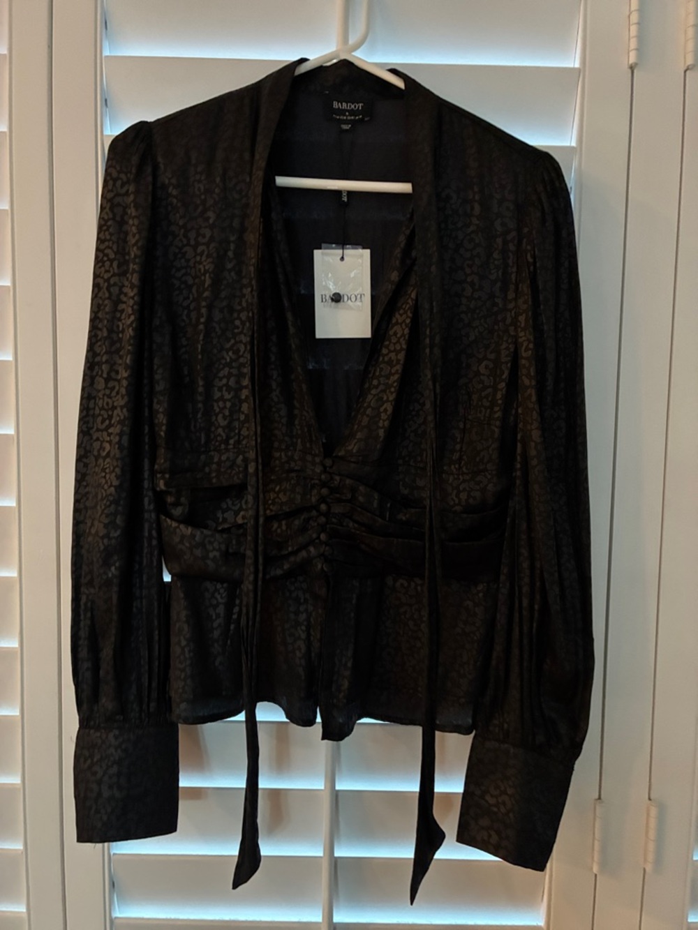 Bardot Black Jacquard Tie-Front Blouse